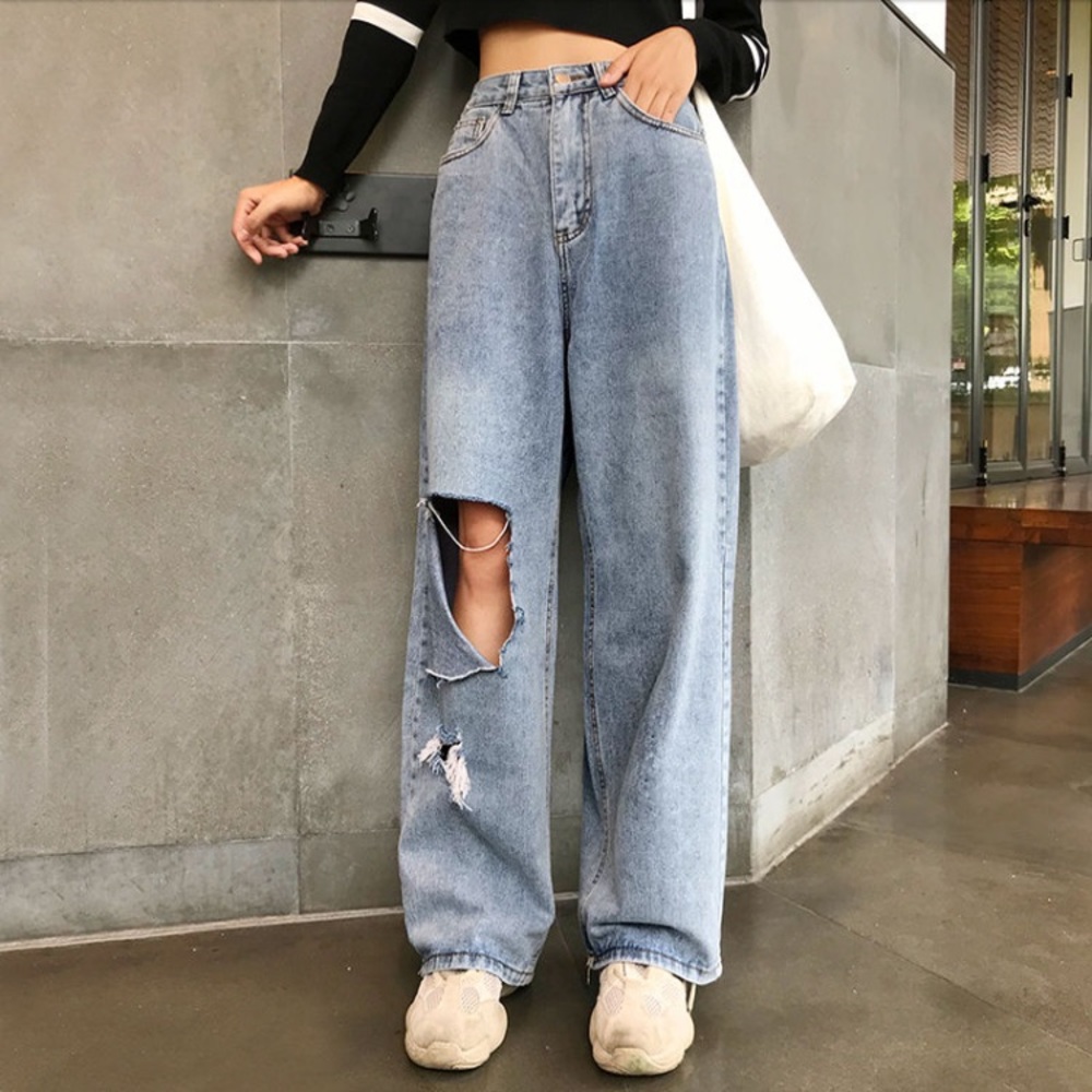 Ripped distressed oversized mom jeans high waist